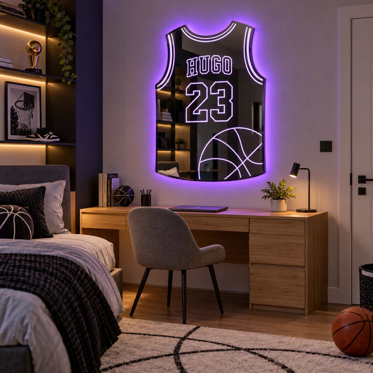 Miroir basketball personnalisé en lumière