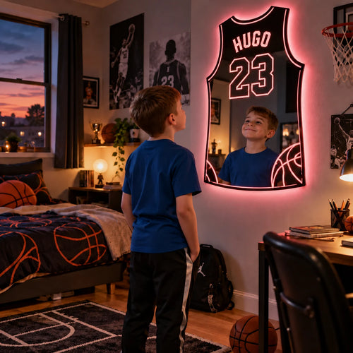 Glow Basket, miroir LED personnalisé de basketball, vue 1