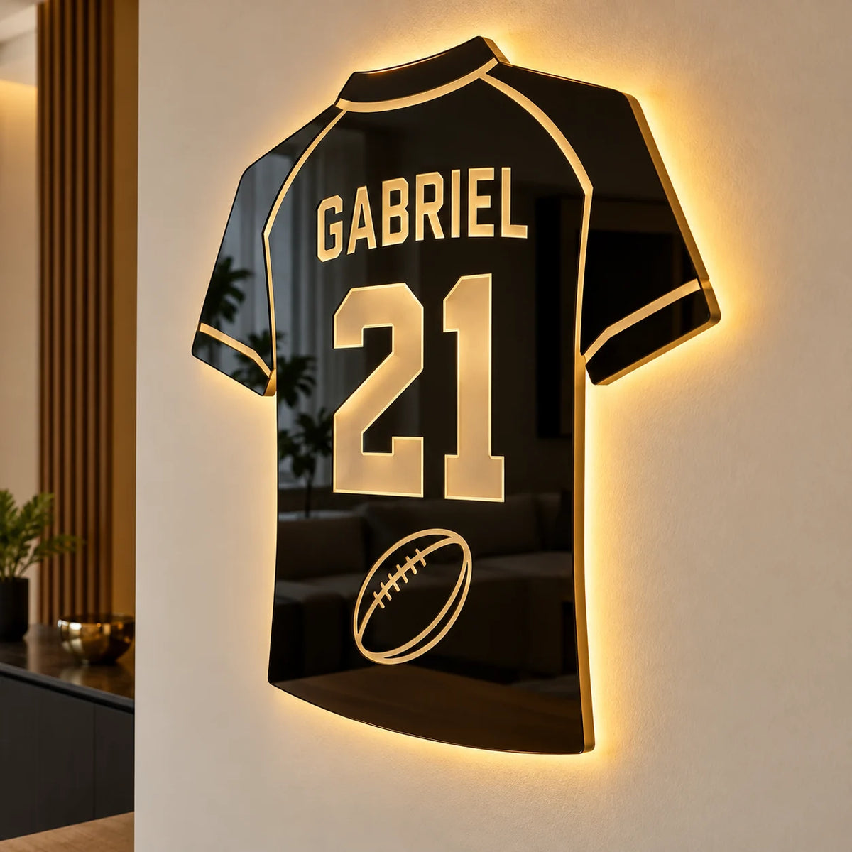 Glow Rugby, miroir LED personnalisé de rugby, vue 5