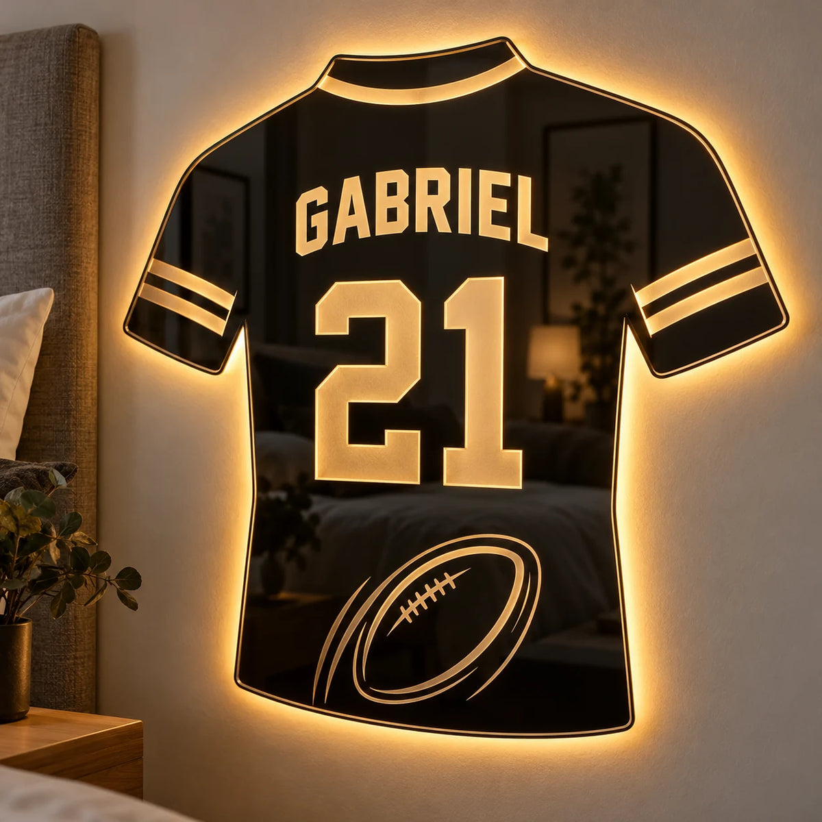 Glow Rugby, miroir LED personnalisé de rugby, vue 2