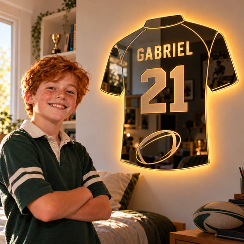 Glow Rugby, miroir LED personnalisé de rugby, vue 1