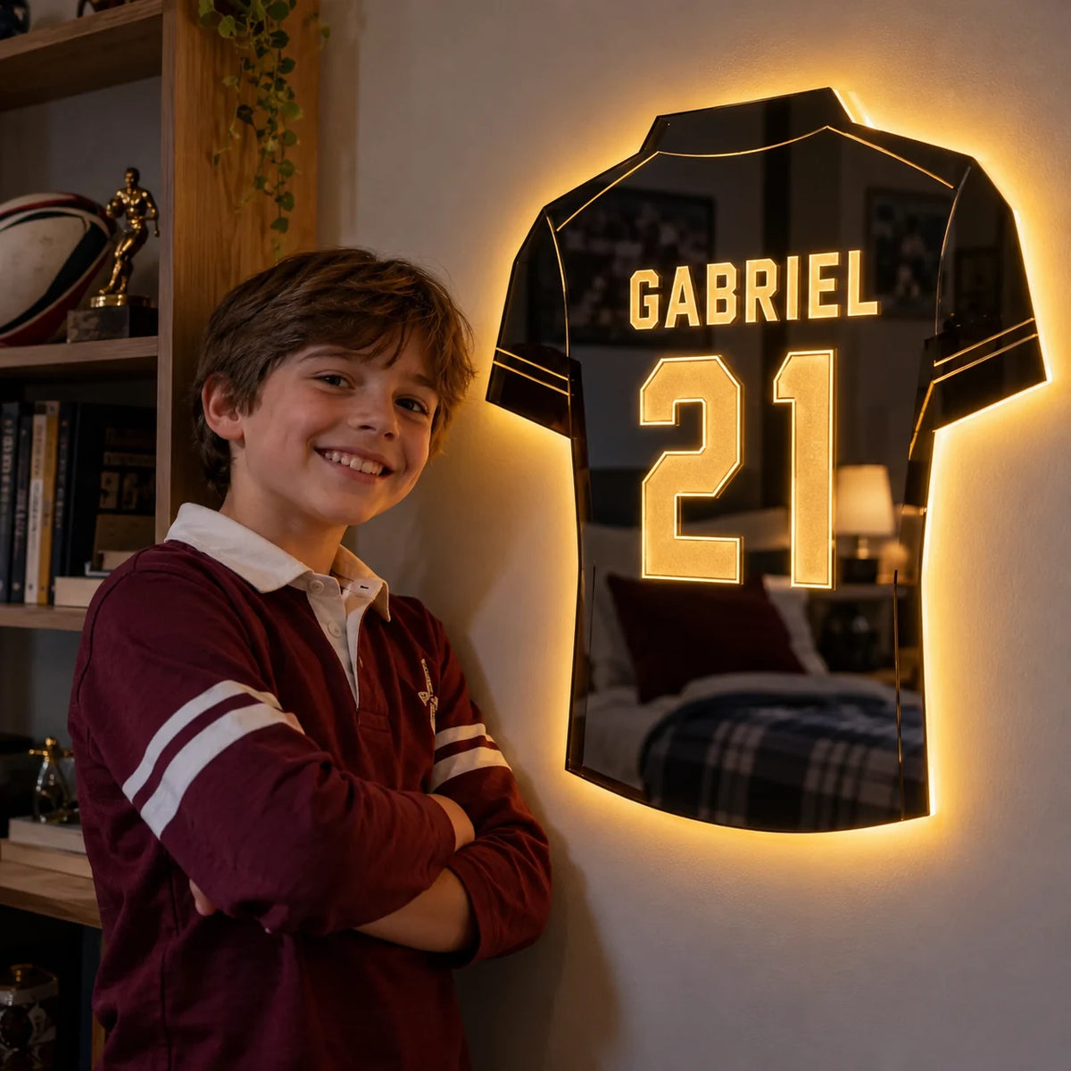 Glow Rugby, miroir LED personnalisé de rugby, vue 3